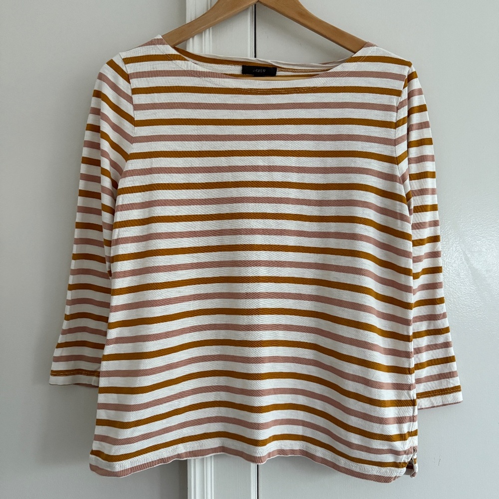 J.Crew Striped Mariner Mauve and Terracotta Boatneck Shirt Size M